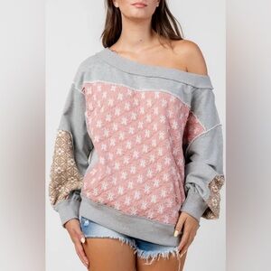 Beivy One Shoulder Off the Shoulder Mixed Media Gray Pink & Tan Size Medium NWT